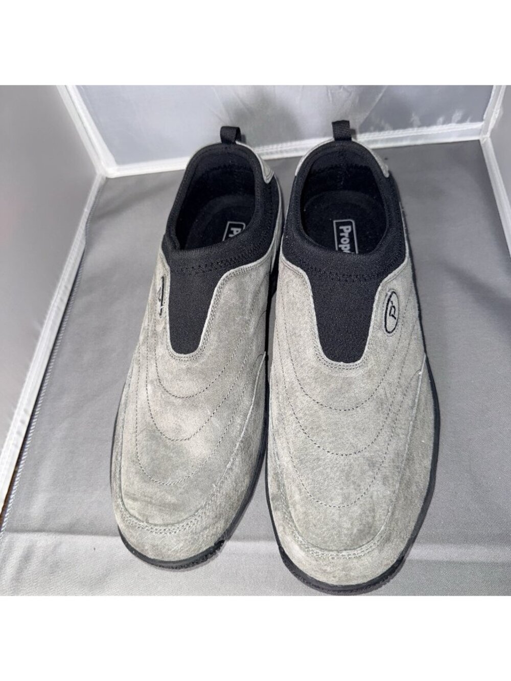 Mens Propet Pewter Wash & Wear Slip-On II Gray Suede Shoes M3850 Size 12 Wide